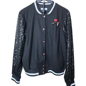 Ashley Nell Tipton Black White Sequin Sleeve Baseball Jacket Sz 1X